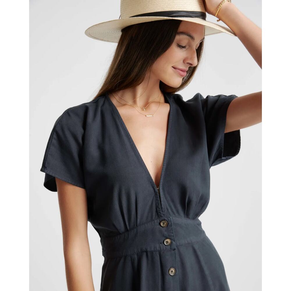 Quince Navy V-Neck Button-Front Mini Dress - Picture 2 of 11